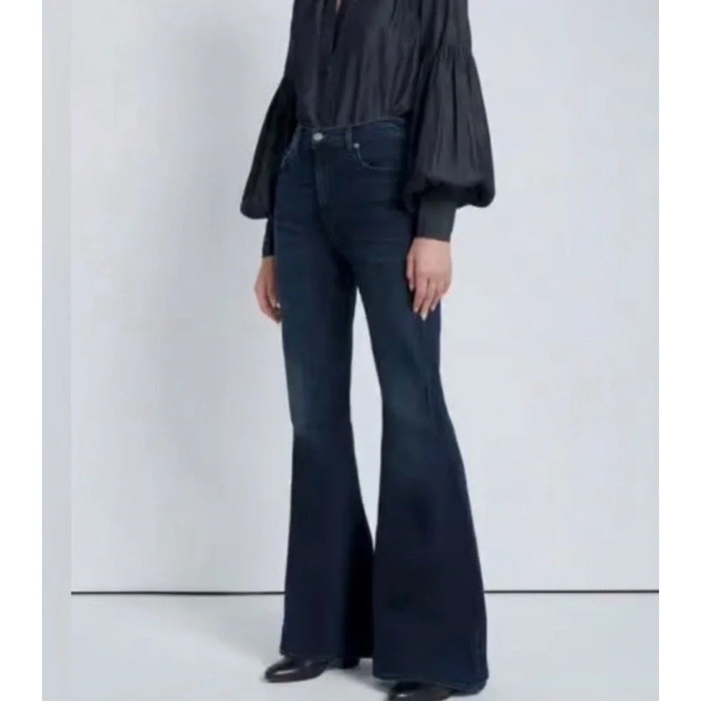 NWT 7 For All Mankind Mega Flare Jeans High Rise Dark Wash Blue Denim 27 Boho